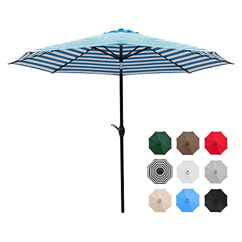 Crank and 8 Ribs 9FT Patio Umbrella Outdoor Market Table with Push Button Tilt 